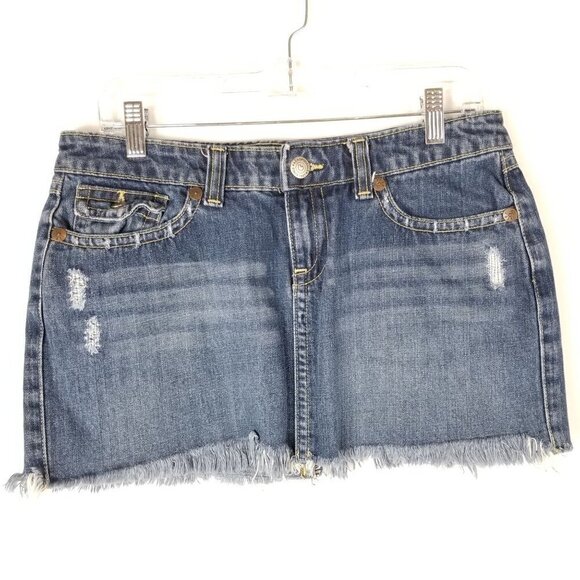 Aeropostale denim super mini skirt light‎ distressed size 7/8 frayed raw hem - Picture 1 of 6